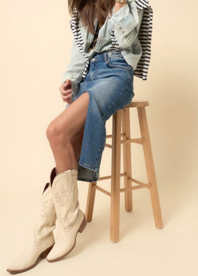 Crossover Midi Denim Skirt