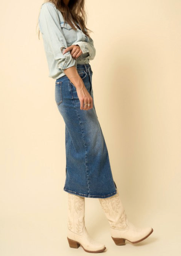 Crossover Midi Denim Skirt