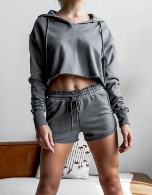 Ramona Hoodie and Shorts  Sets in grey