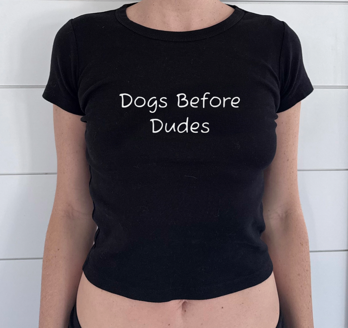 Dogs Before Dudes AS Crop Tee - white font