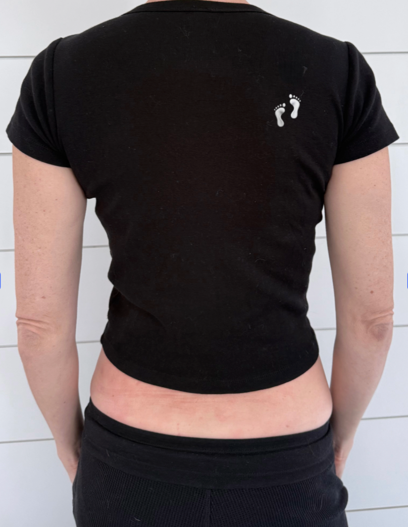 Feet in Straps AS Baby Tee - black font in multiple colors
