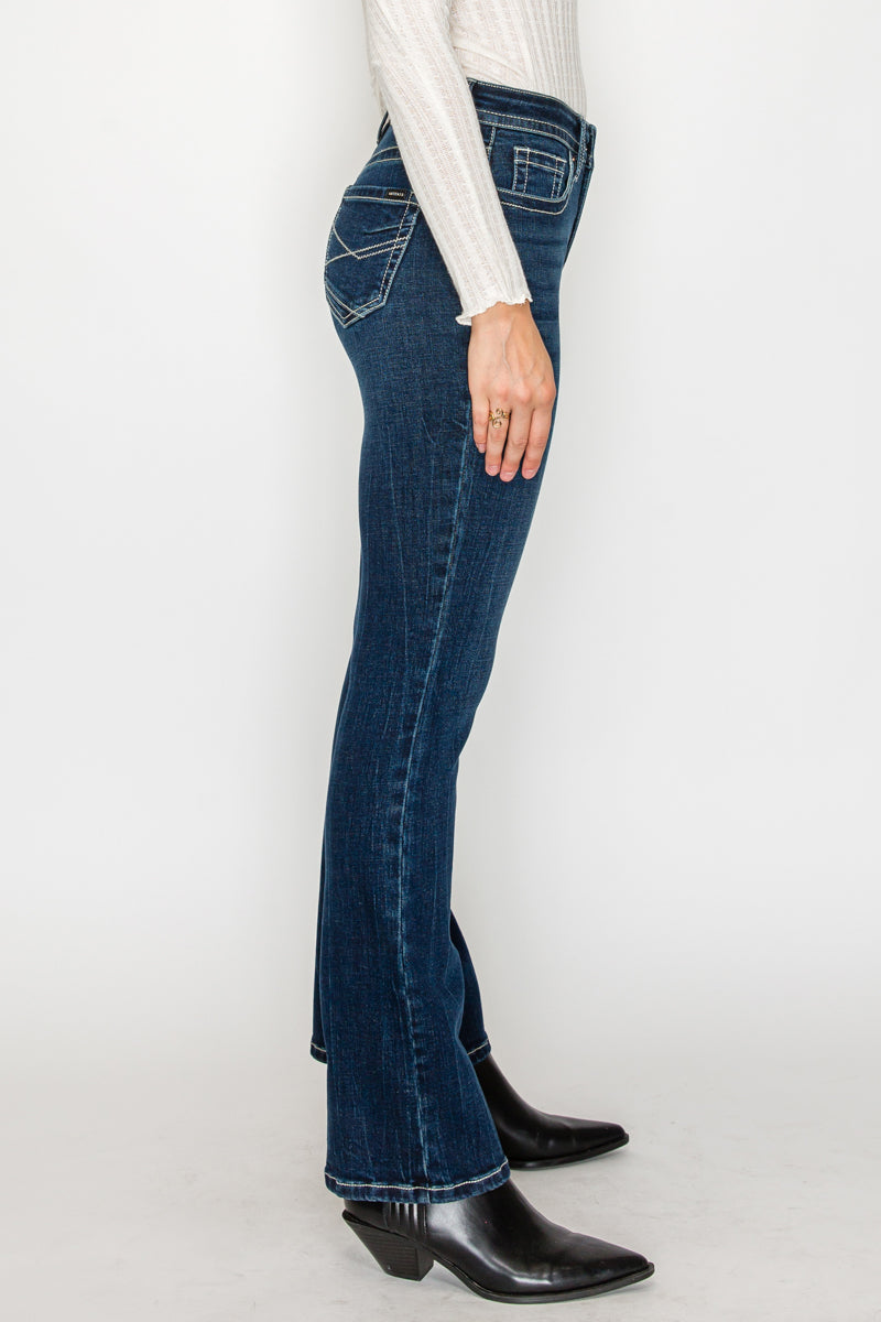The Stevie Jean -  High Rise Slim Flare with Tummy Control by Artemis Vintage  (Dark Wash)