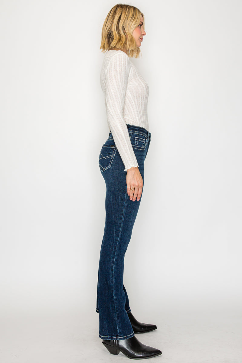 The Stevie Jean -  High Rise Slim Flare with Tummy Control by Artemis Vintage  (Dark Wash)