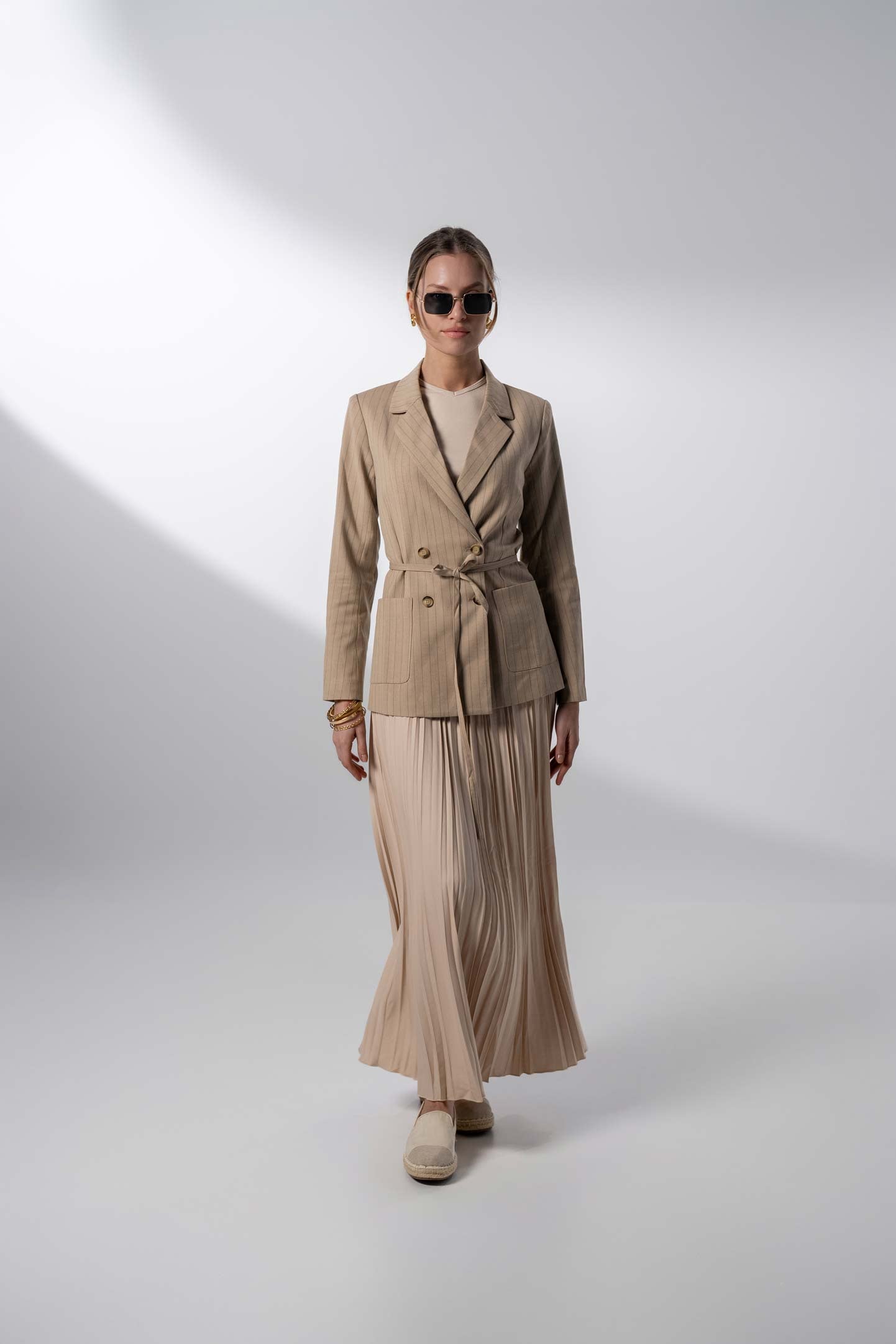 Double Breasted Pinstripe Jacket-Brown-0