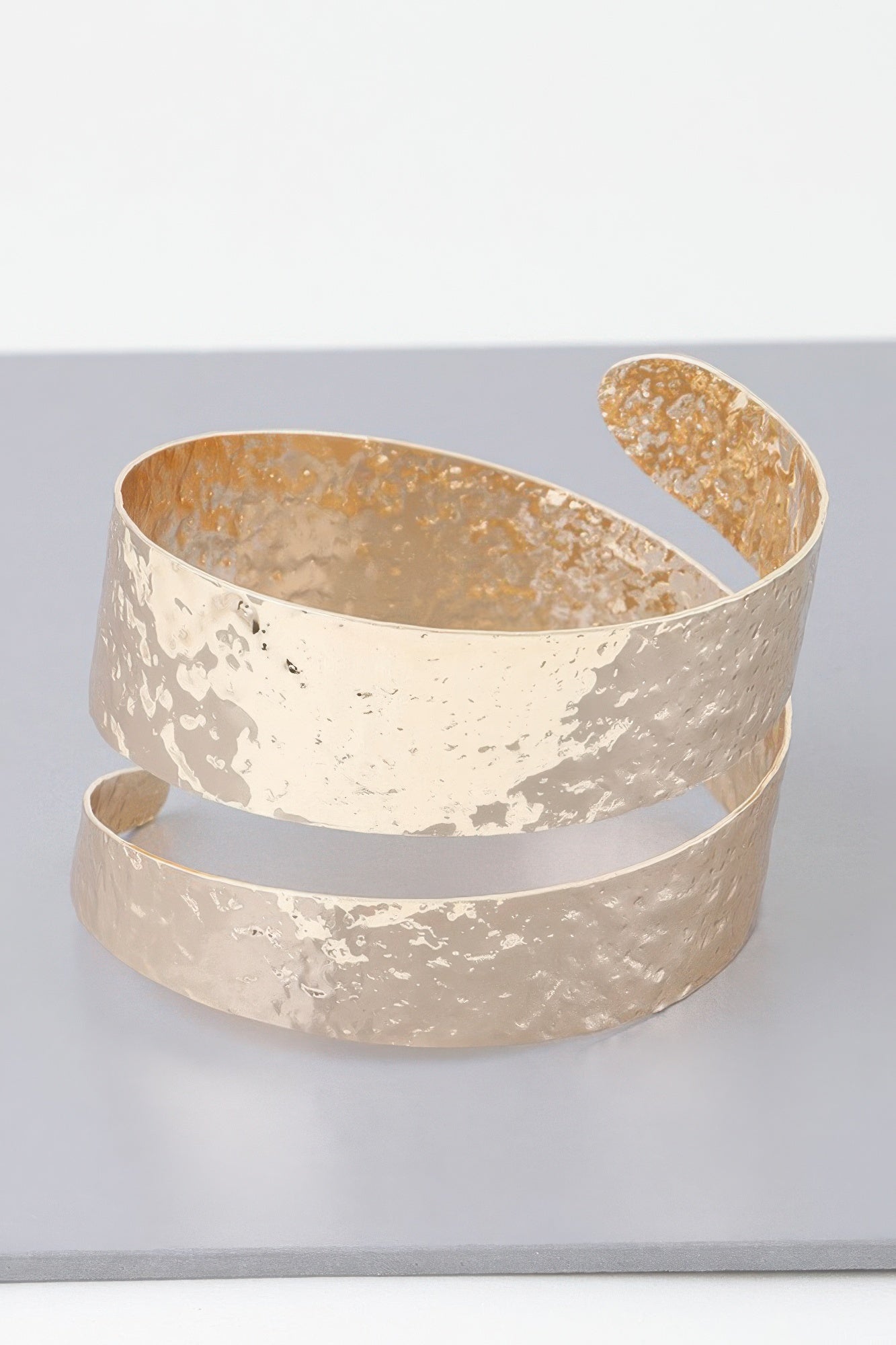 Hammered Wrap Around Cuff in gold and silver
