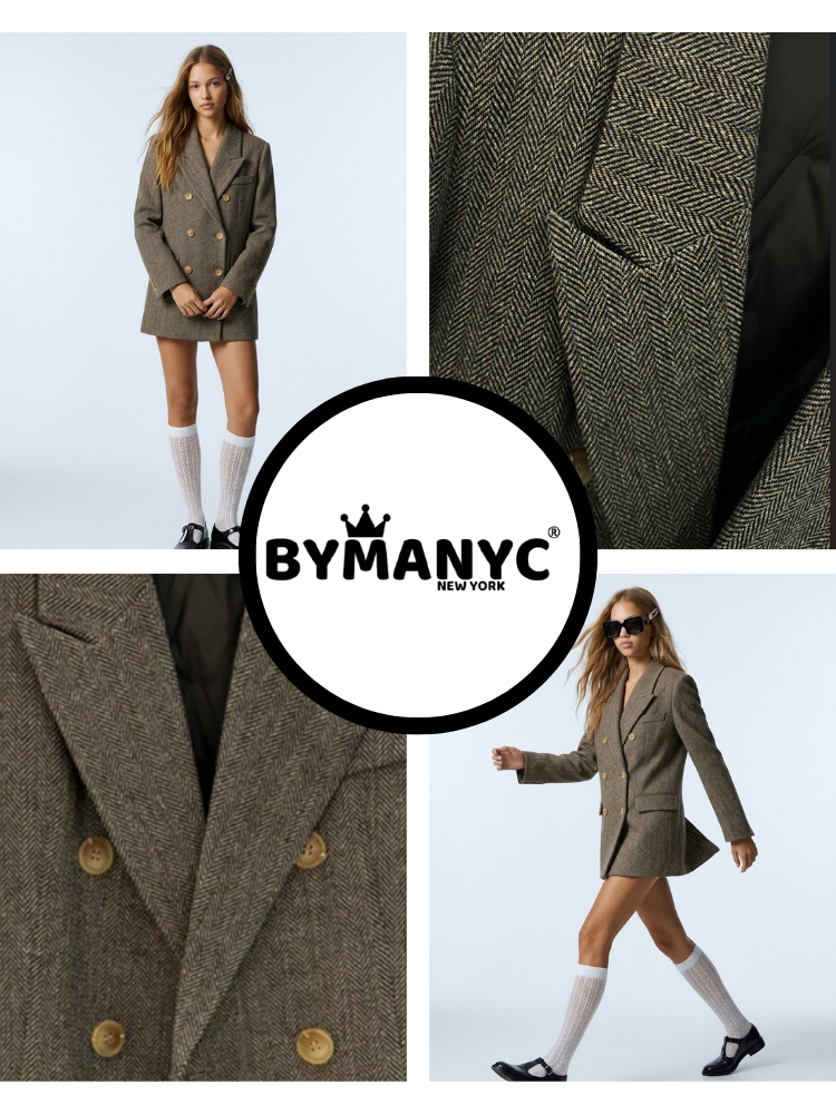 Women's Luxury Herringbone Double-Breasted Blazer MADISON New Collection BYMANYC ®-2