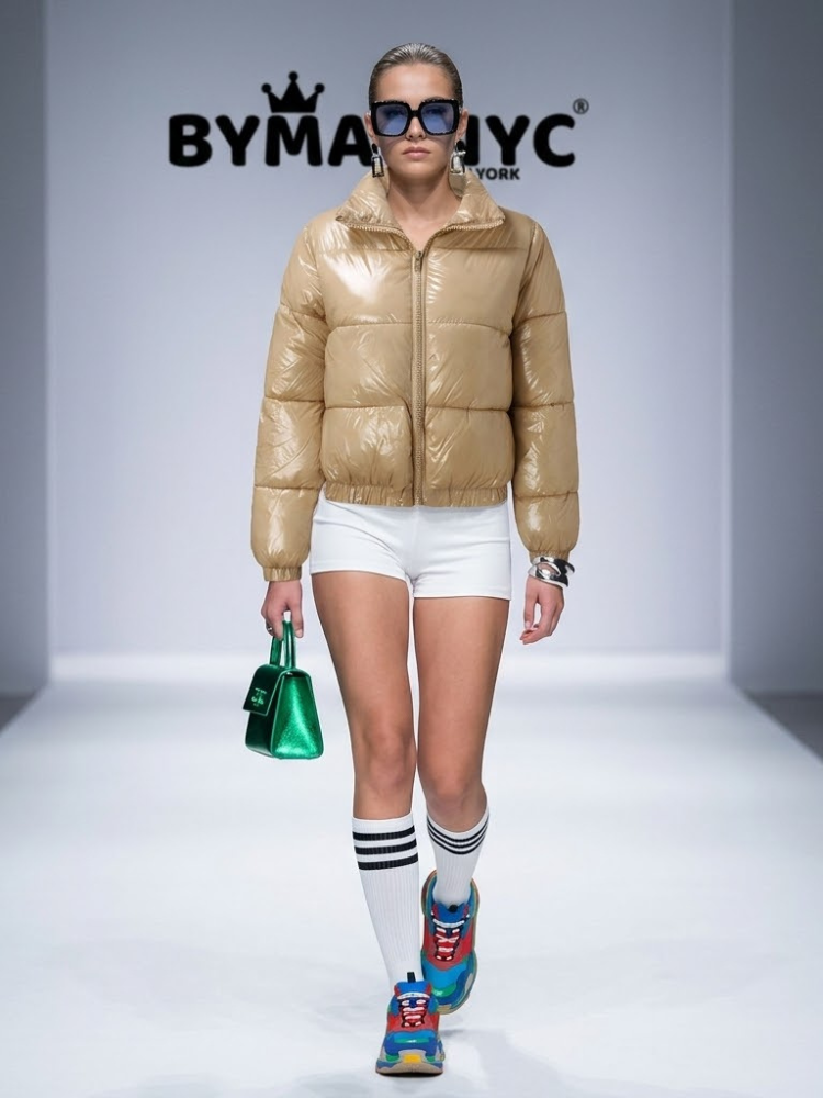 Women's Beige Metallic Puffer Jacket BYMANYC ® New York CONTEMPORARY VIBRANT MODERN OUTERWEAR - New Collection-0