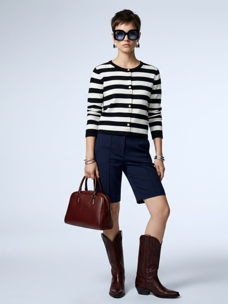 Women's Jacket Striped Knit BYMANYC ® New York PARISIAN GOLD BUTTON CARDIGAN - New Collection-1