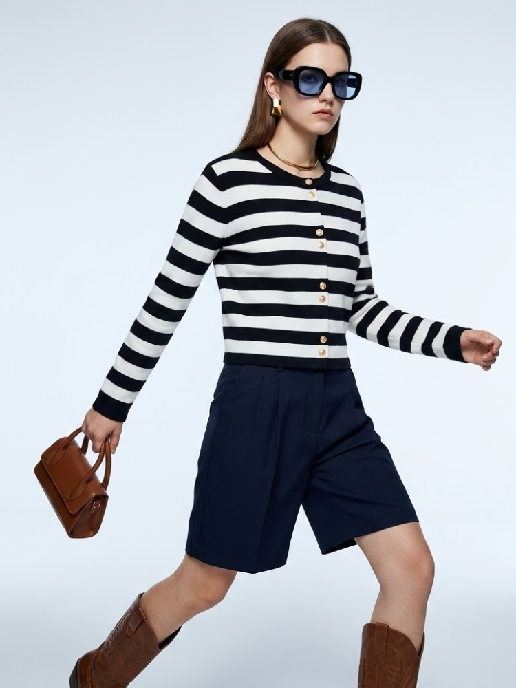 Women's Jacket Striped Knit BYMANYC ® New York PARISIAN GOLD BUTTON CARDIGAN - New Collection-4