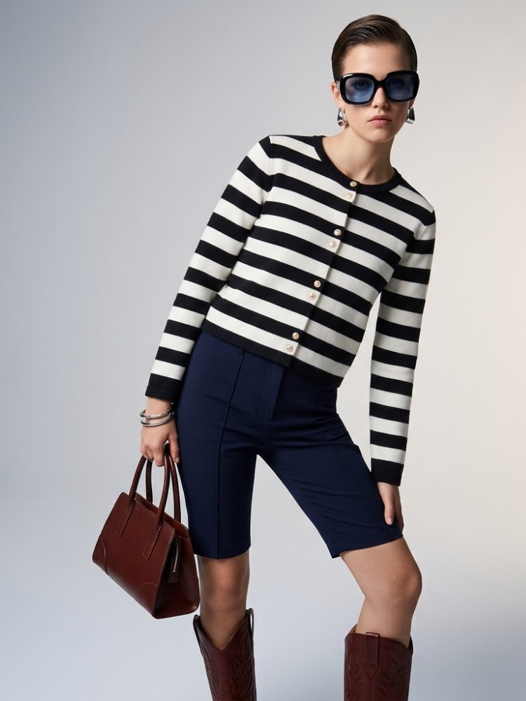 Women's Jacket Striped Knit BYMANYC ® New York PARISIAN GOLD BUTTON CARDIGAN - New Collection-3