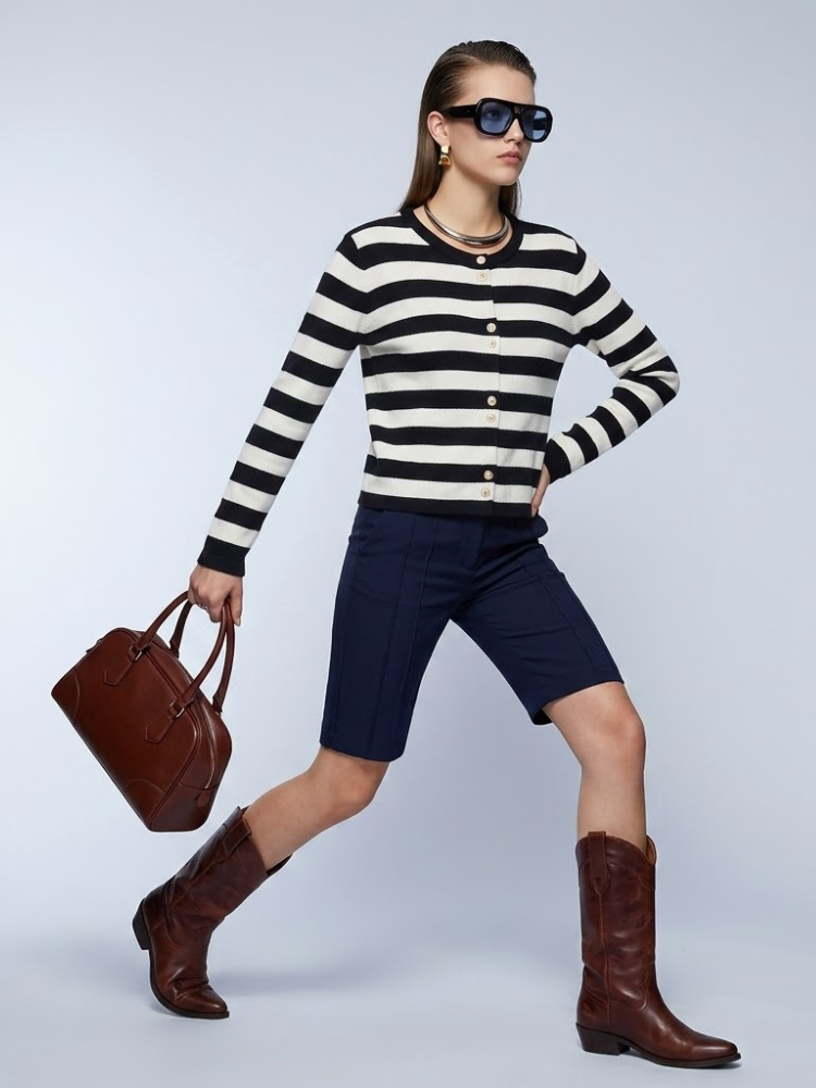 Women's Jacket Striped Knit BYMANYC ® New York PARISIAN GOLD BUTTON CARDIGAN - New Collection-2