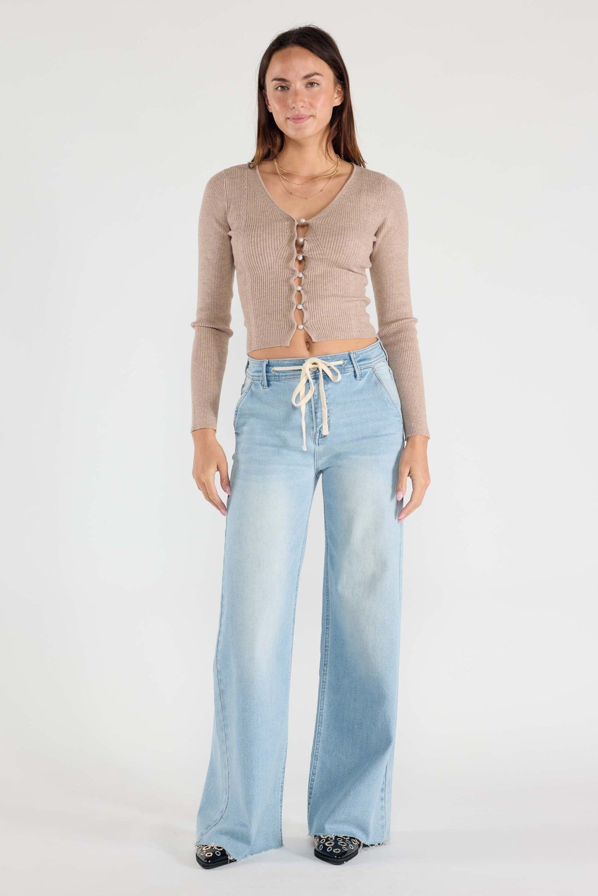 The Uma Jean - High Rise Relaxed Wide Leg with Waist String by Enjean in multiple washes