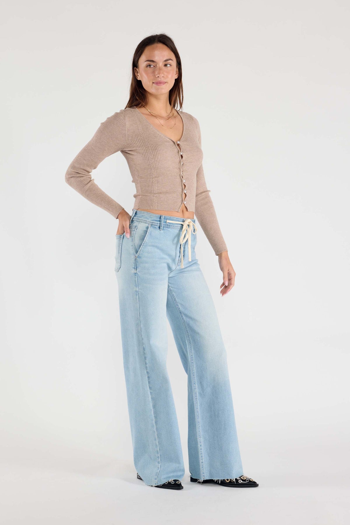 The Uma Jean - High Rise Relaxed Wide Leg with Waist String by Enjean in multiple washes