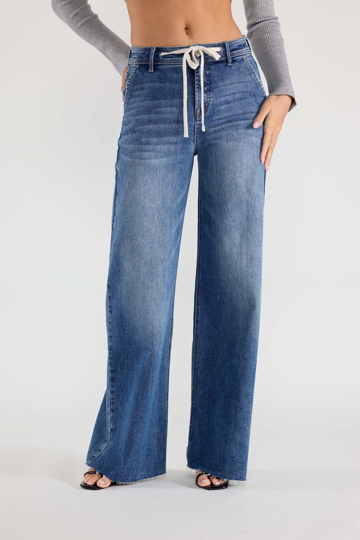 The Uma Jean - High Rise Relaxed Wide Leg with Waist String by Enjean in multiple washes