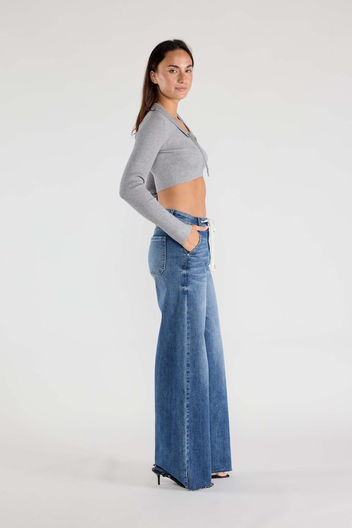 The Uma Jean - High Rise Relaxed Wide Leg with Waist String by Enjean in multiple washes