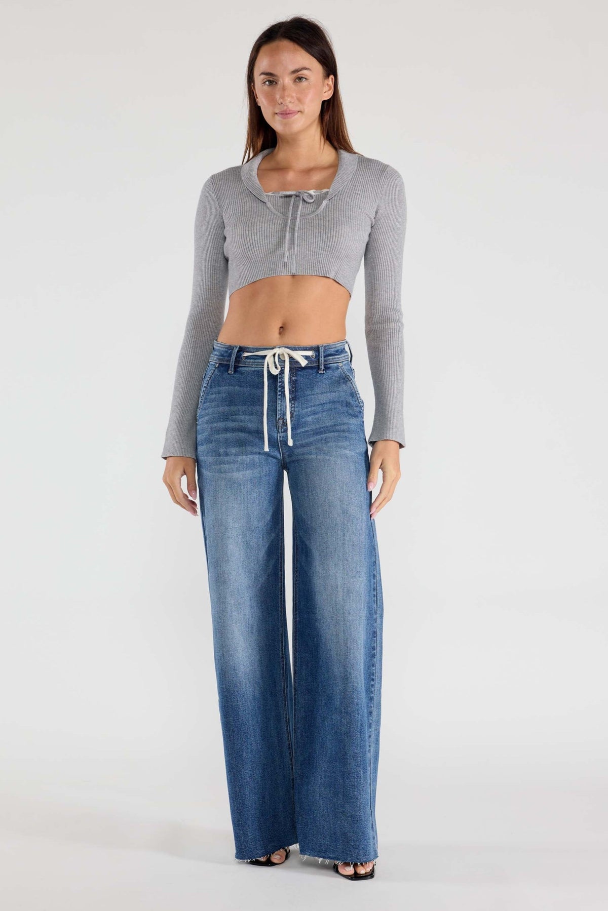 The Uma Jean - High Rise Relaxed Wide Leg with Waist String by Enjean in multiple washes