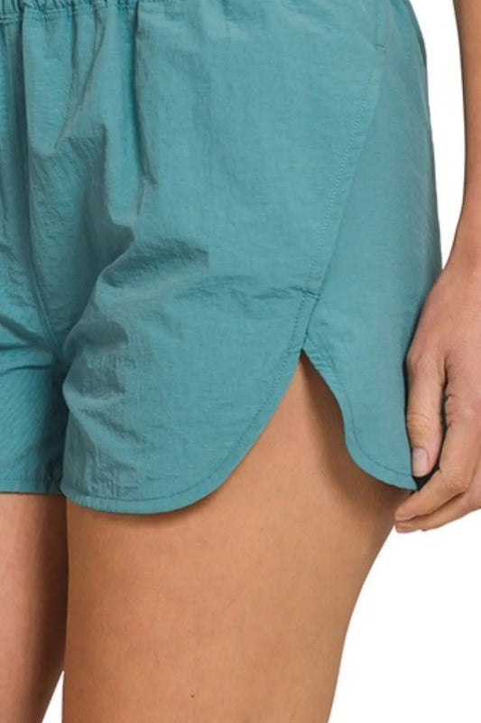 Zenana Windbreaker Smocked Waistband Running Shorts-1