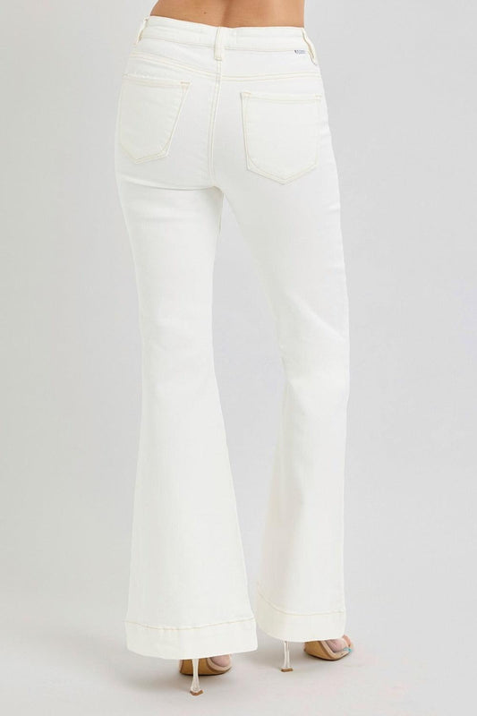 RISEN Full Size High Rise Front Patch Pocket Flare Jeans-1