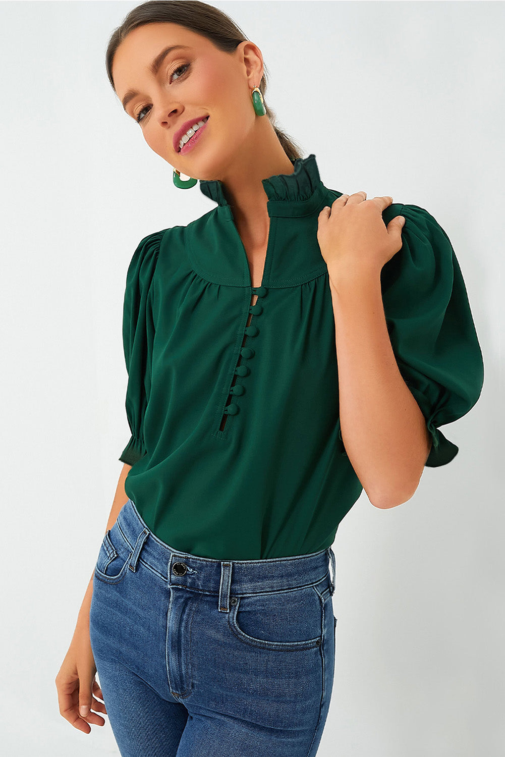 Elegant Button Collar Blouse*