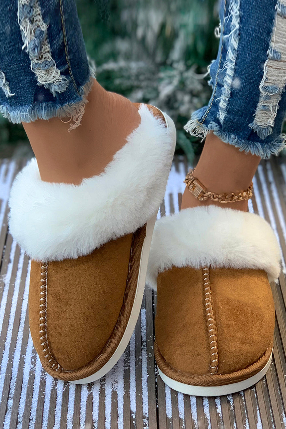 Camel Plush Suede Winter Slippers