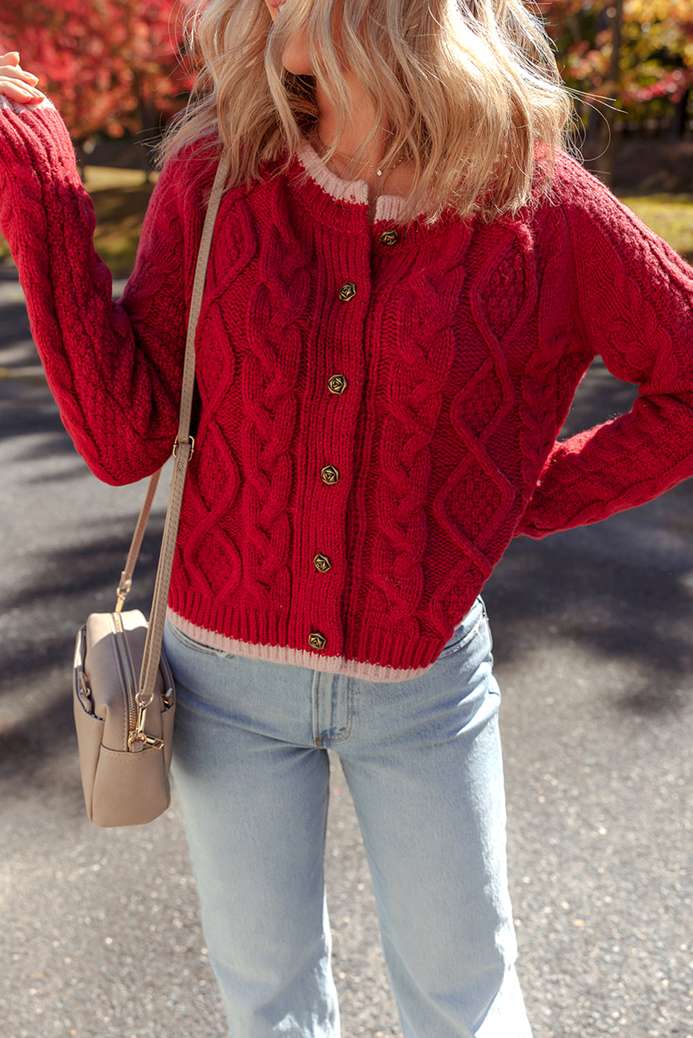 Cable Knit Contrast Edge Cardigan