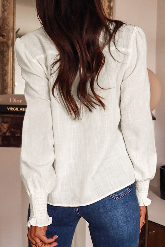 Embroidered Shirred Sleeve Shirt