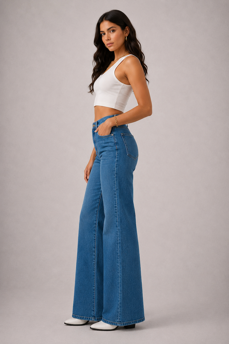 The Westside Icon Jean (33") - High Rise Wide Leg in medium dark wash by GJG Denim