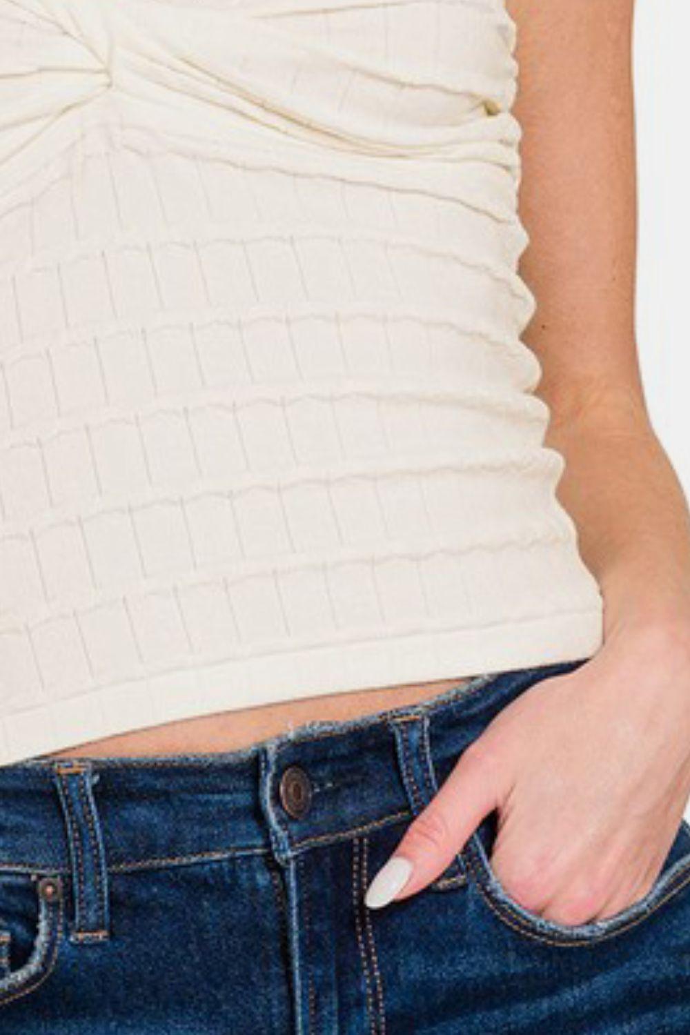 Zenana Ruched Twisted Sweetheart Neck Top-2