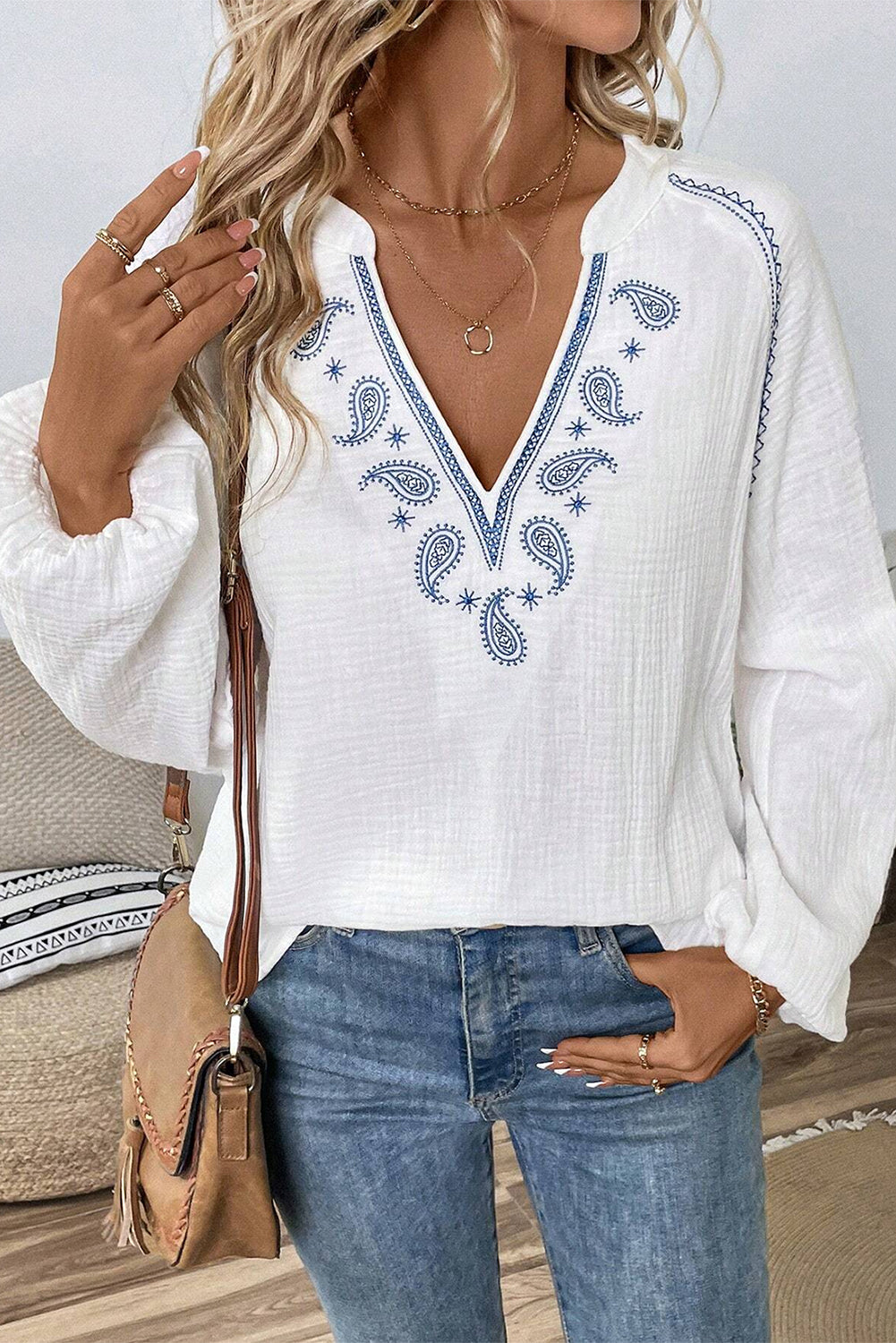 Paisley Embroidered Top