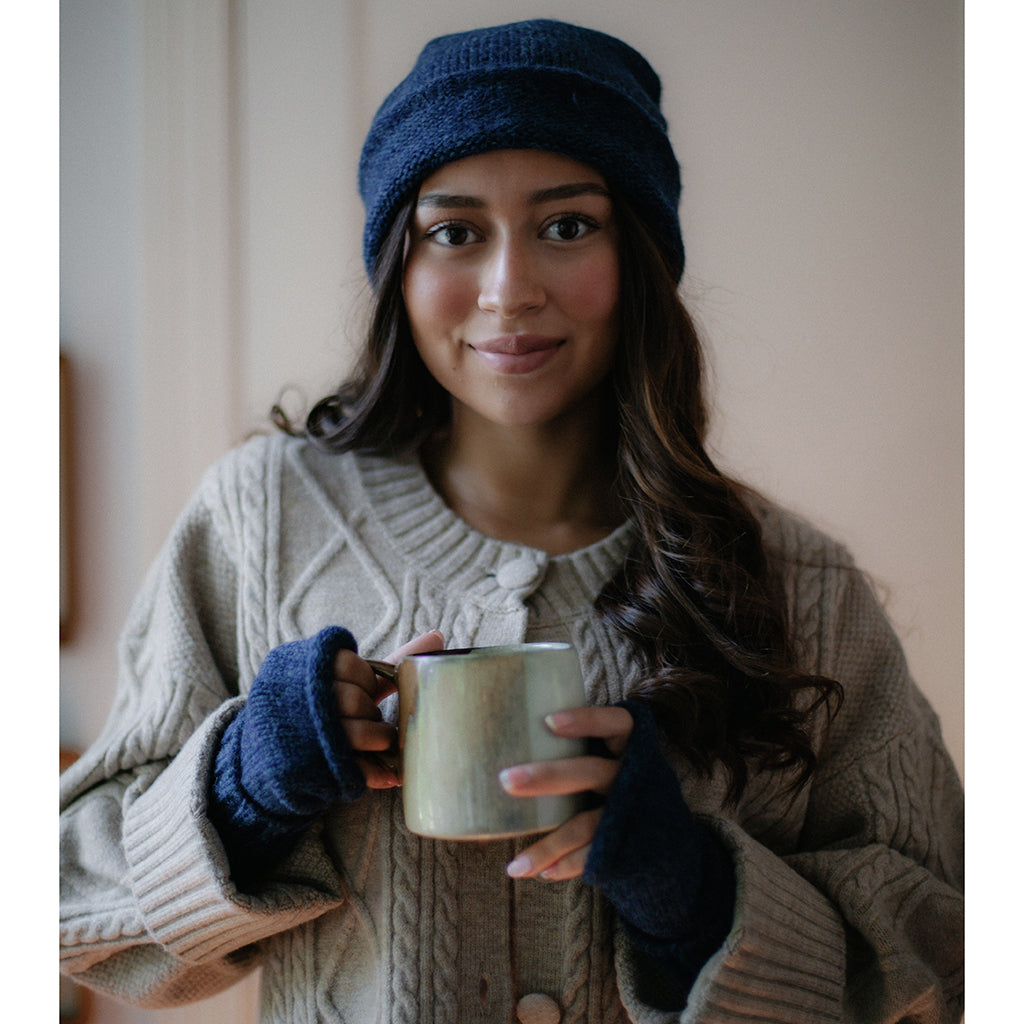 Essential Knit Alpaca Beanie in Navy