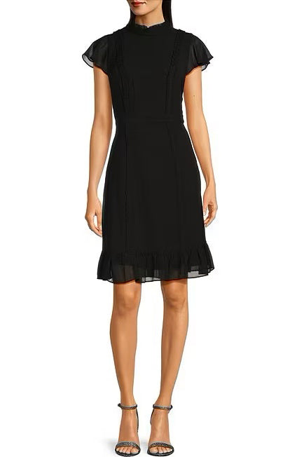 Adrianna Papell mock neck flutter cap sheath chiffon dress-0