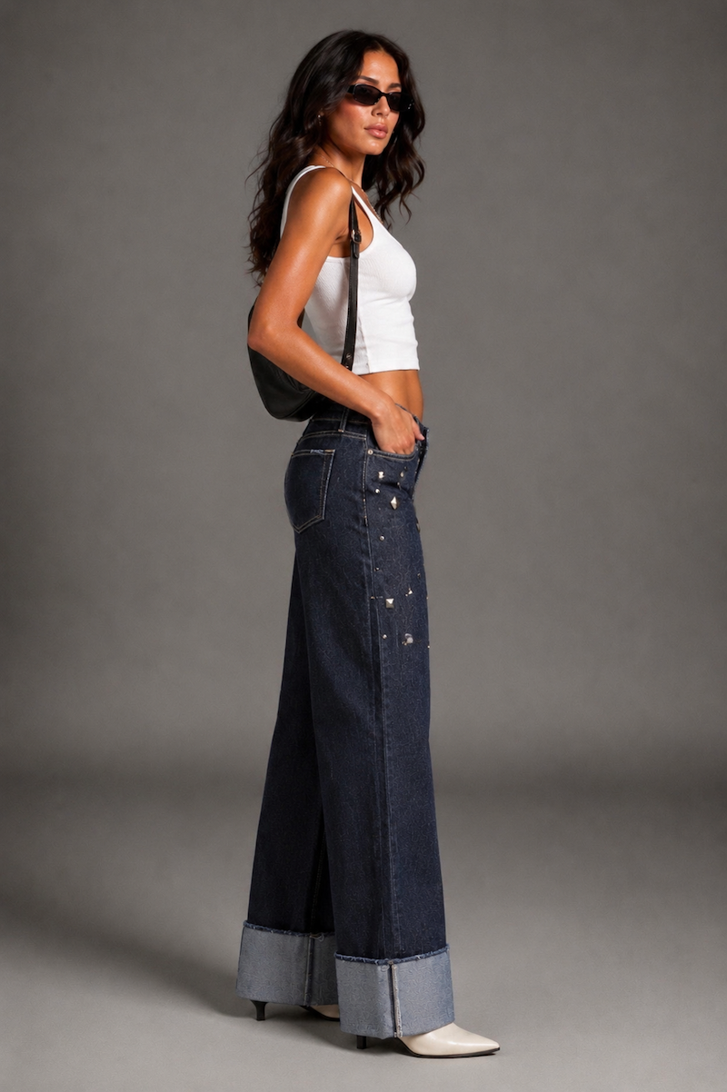 Silver Static Jean -  Low Rise Wide Leg Cuffed in Indigo by GJG Denim