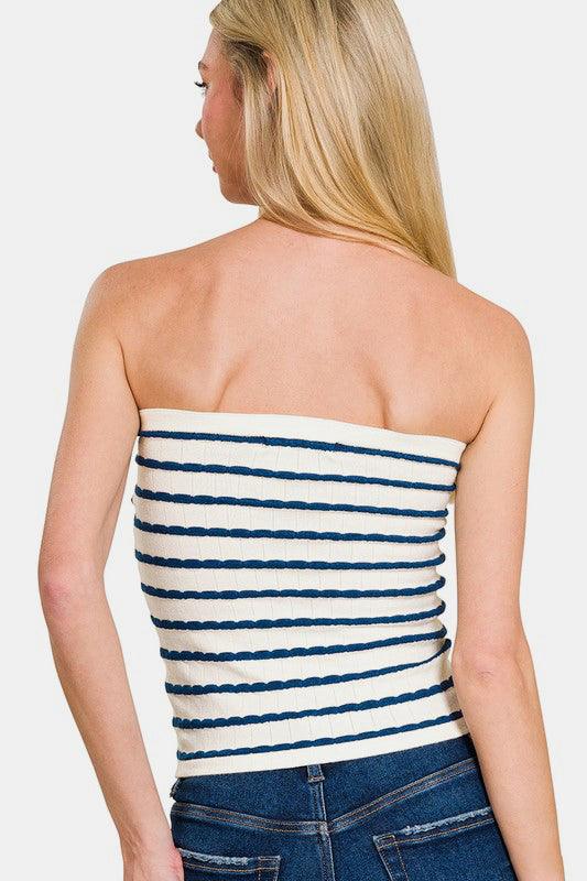 Zenana Twisted Sweetheart Neck Striped Tube Top-2