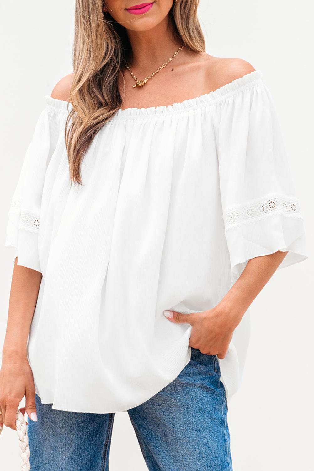 Off Shoulder Textured Blouse