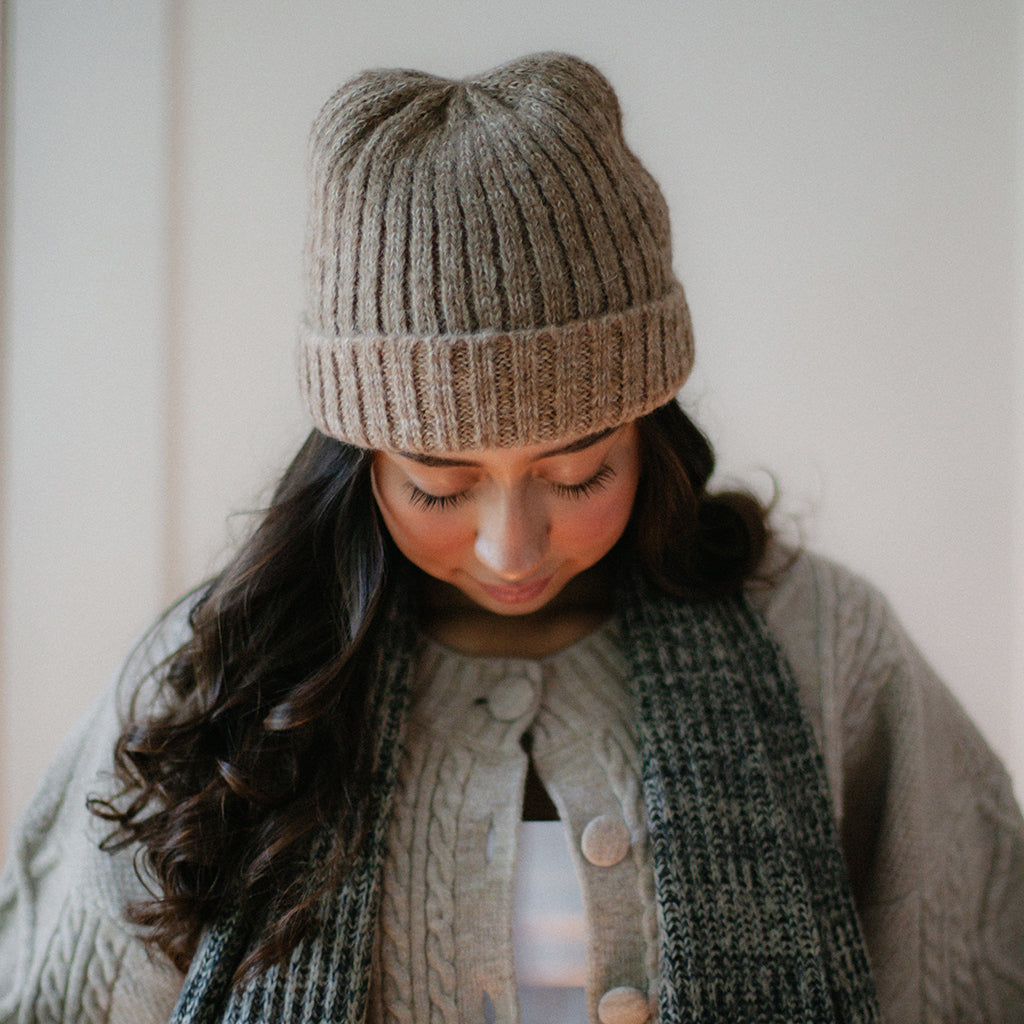 Ribbed Alpaca Beanie in Oat Beige