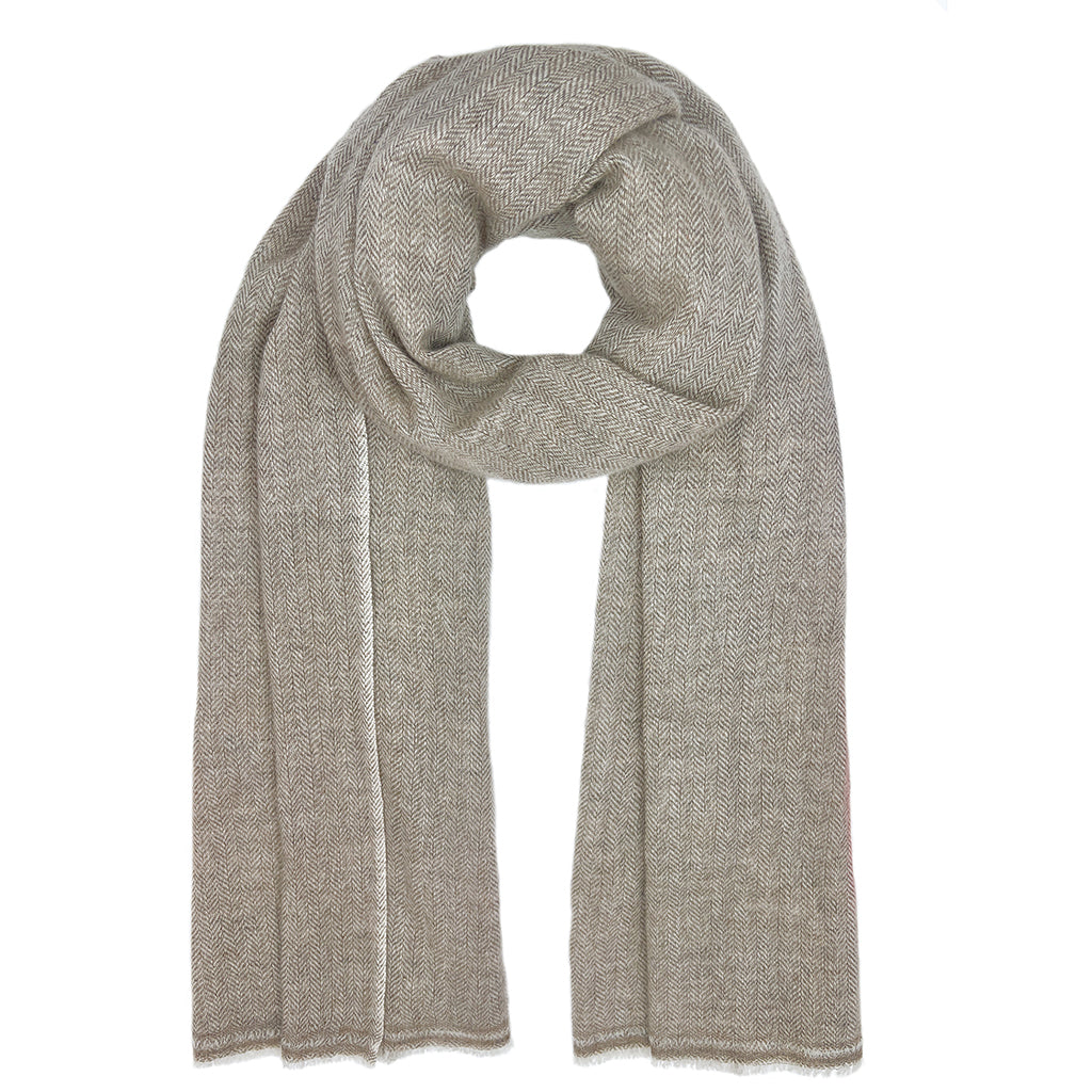 Beige Herringbone Cashmere Scarf-0