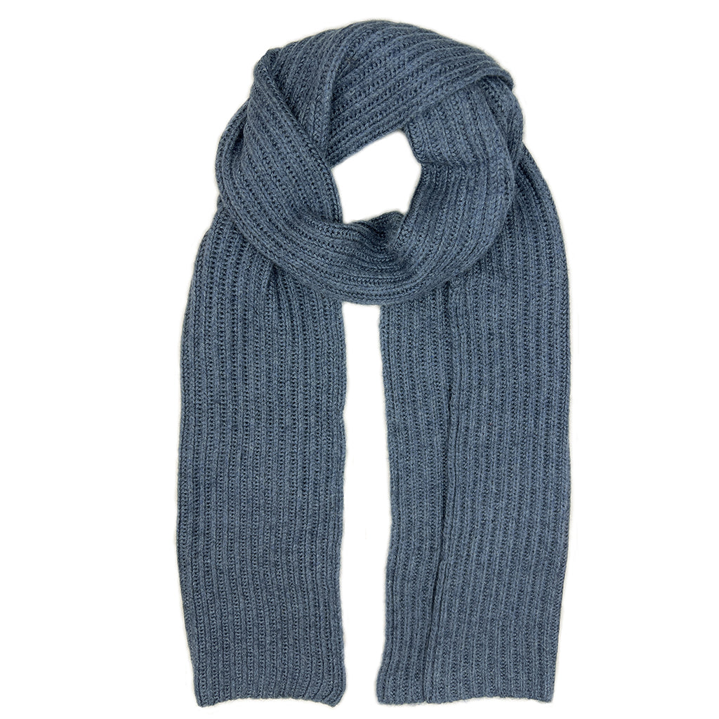 Slate Blue Ribbed Knit Cashmere Scarf-0
