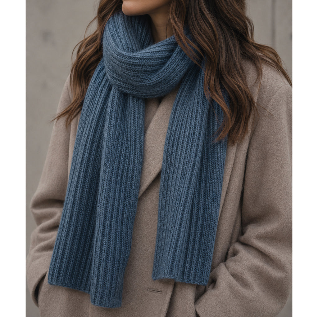 Slate Blue Ribbed Knit Cashmere Scarf-1