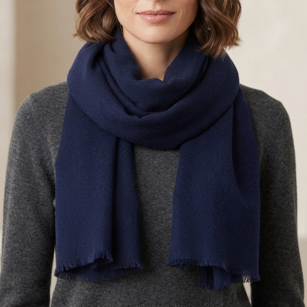 Navy Handloom Cashmere Scarf-1