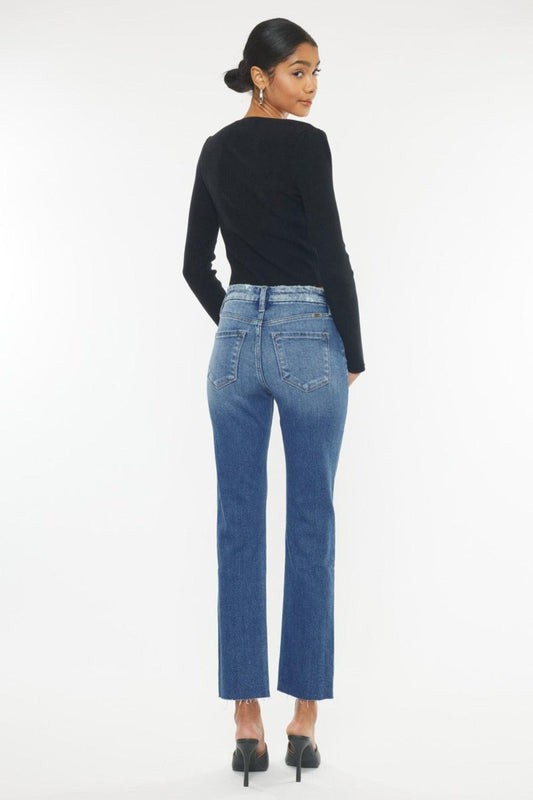 Kancan High Rise Wide Waistband Slim Straight Jeans-1