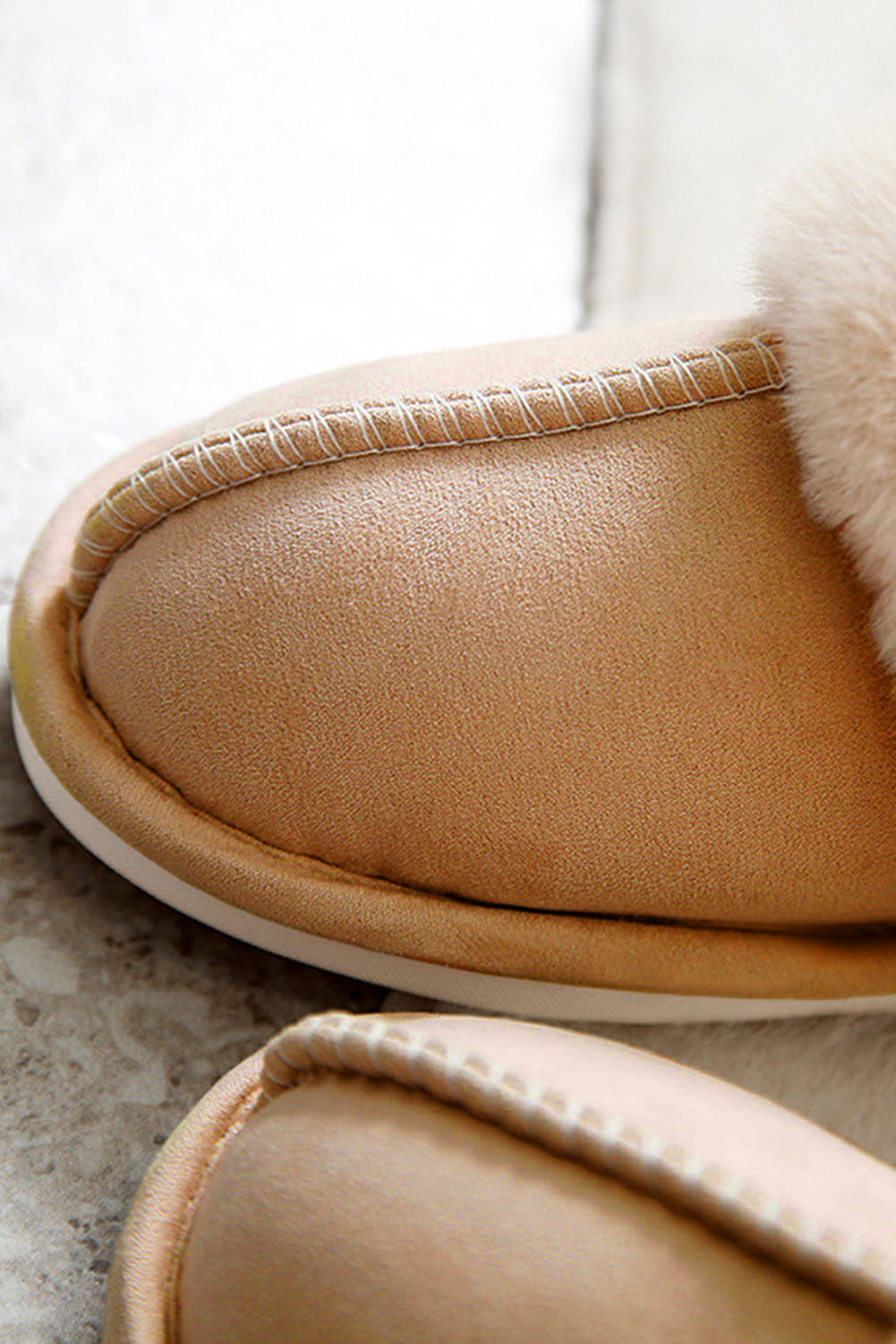 Camel Plush Suede Winter Slippers