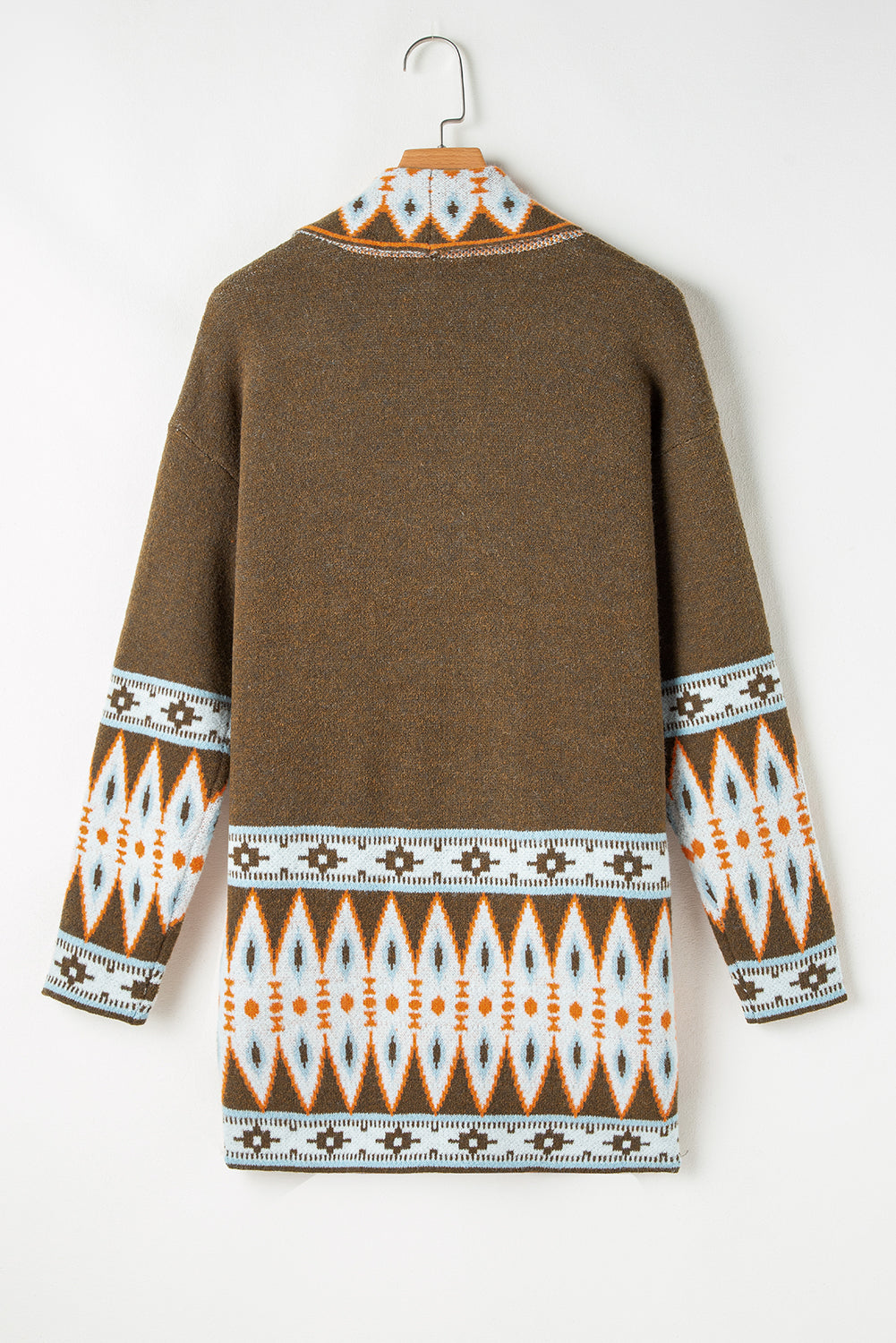 Aztec Knitted Cardigan in brown and khaki