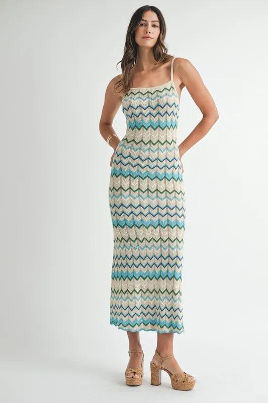 MABLE Lightweight Pointelle Chevron Knit Maxi Dress-3