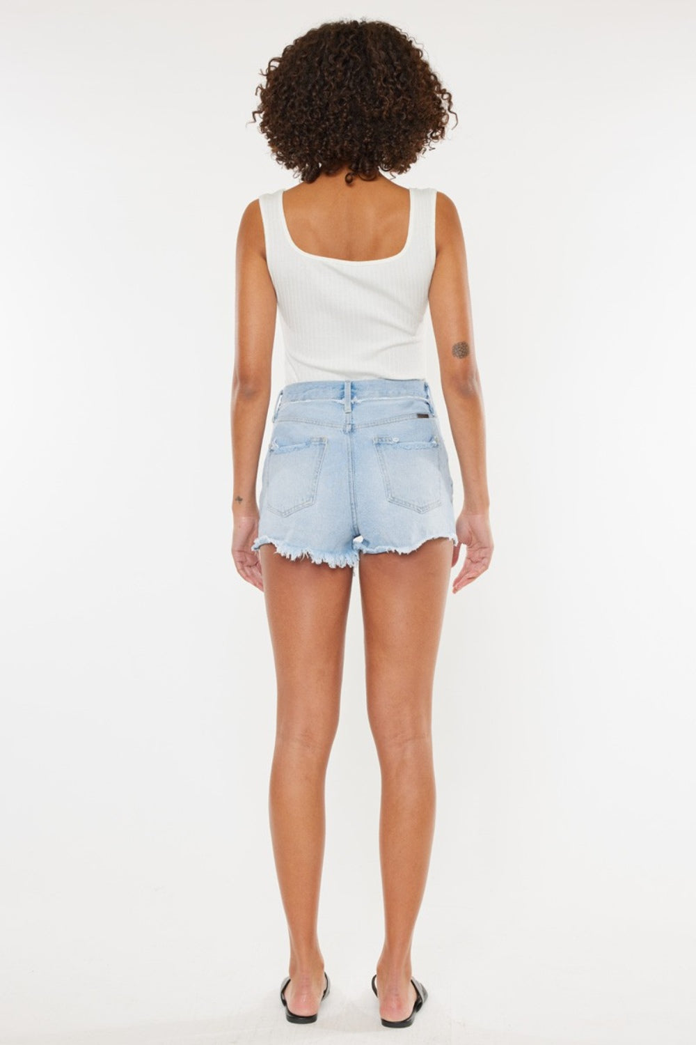 Distressed Button Fly Denim Shorts by Kancan