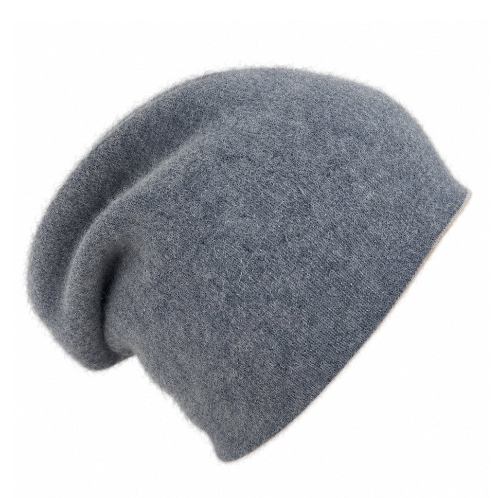 Reversible Cashmere Beanie in Charcoal + Sand