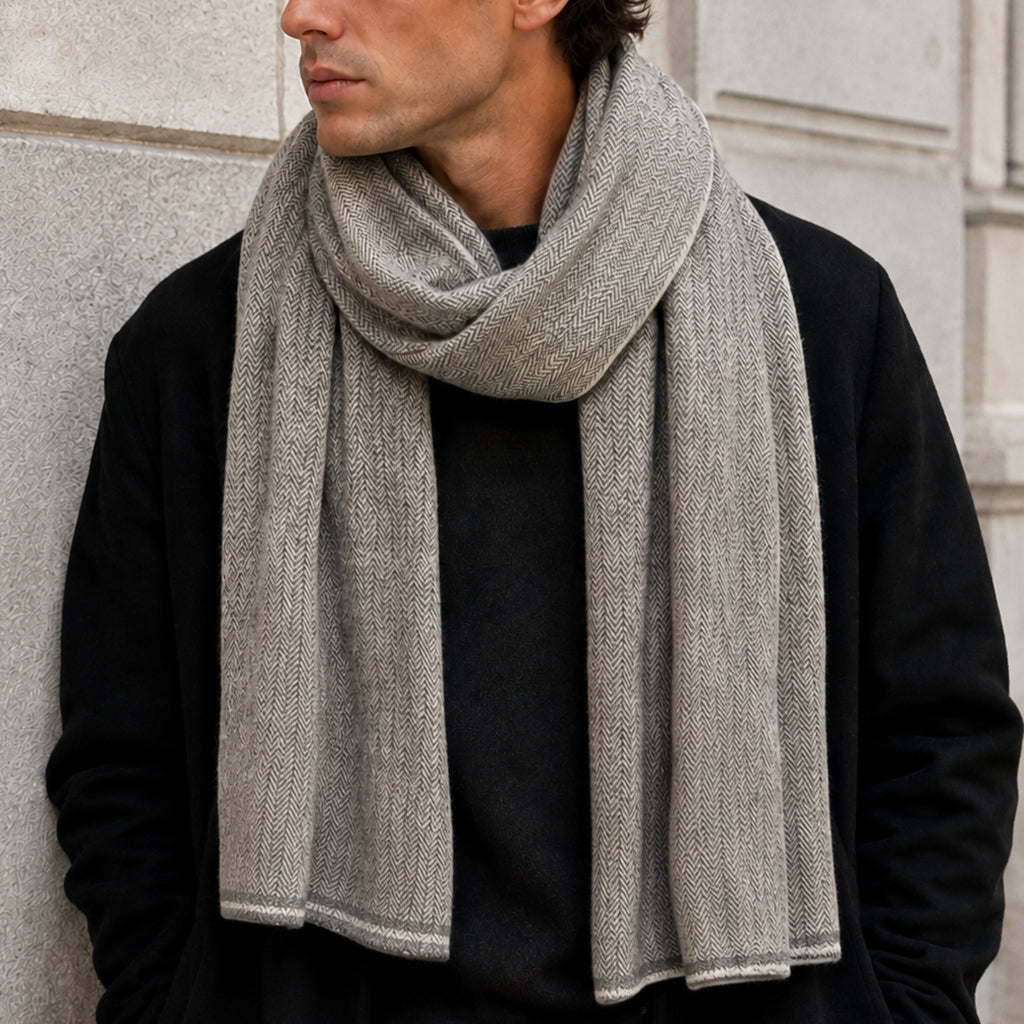 Charcoal Herringbone Cashmere Scarf-1