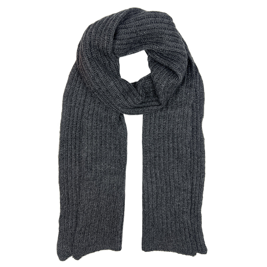 Graphite Ribbed Knit Cashmere Scarf-0