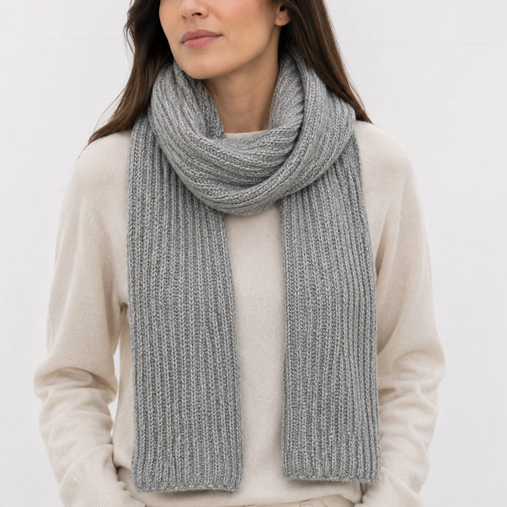 Classic Gray Ribbed Knit Cashmere Scarf-1