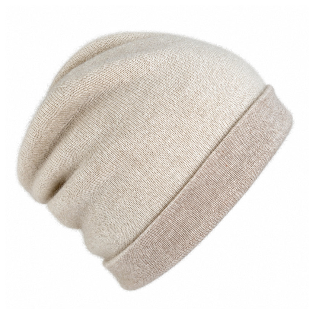 Reversible Cashmere Beanie in Sandstone