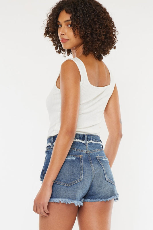 Distressed Button Fly Denim Shorts by Kancan